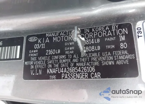2011 Kia Forte Ex z USA, uszkodzony, nr VIN KNAFU4A26B5426106